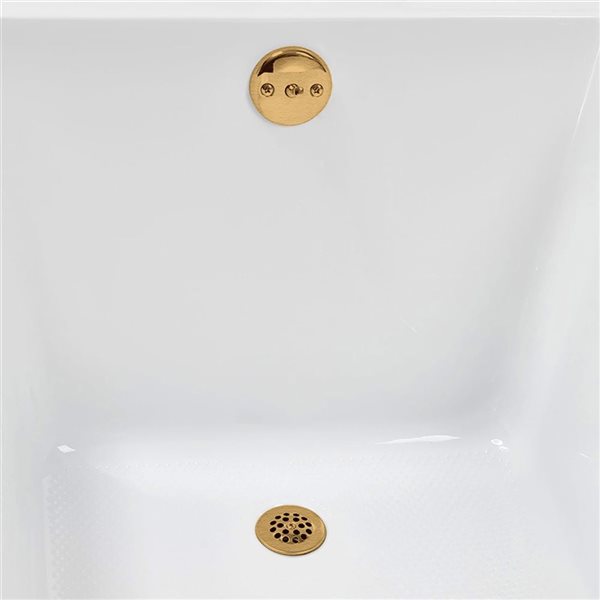 Streamline 66-in x 34-in Glossy White Acrylic Soaking Drop-In Bathtub with Brushed Gold External Drain