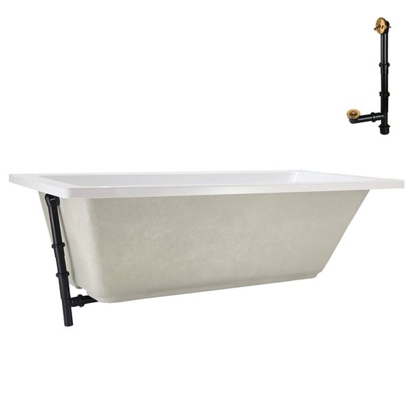 Streamline 66-in x 34-in Glossy White Acrylic Soaking Drop-In Bathtub with Brushed Gold External Drain