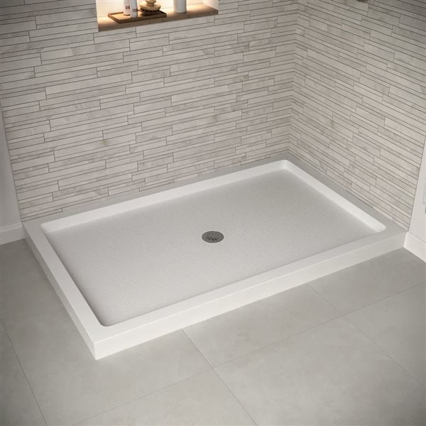 Streamline 60-in x 36-in Glossy White Acrylic Corner Shower Base with Center Drain and ABS Drain Included