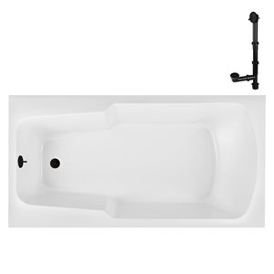 Streamline 66-in x 34-in Glossy White Acrylic Drop-In Bathtub with Matte Oil Rubbed Bronze External Drain