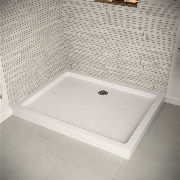 Streamline 48-in x 36-in Glossy White Acrylic Corner Shower Base with Right Hand Drain and ABS Drain Included