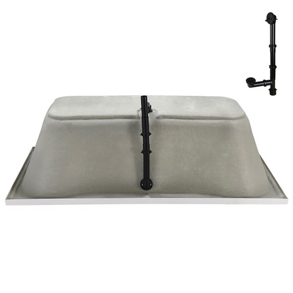 Streamline 66-in x 34-in Glossy White Acrylic Soaking Drop-In Bathtub with Matte Black External Drain