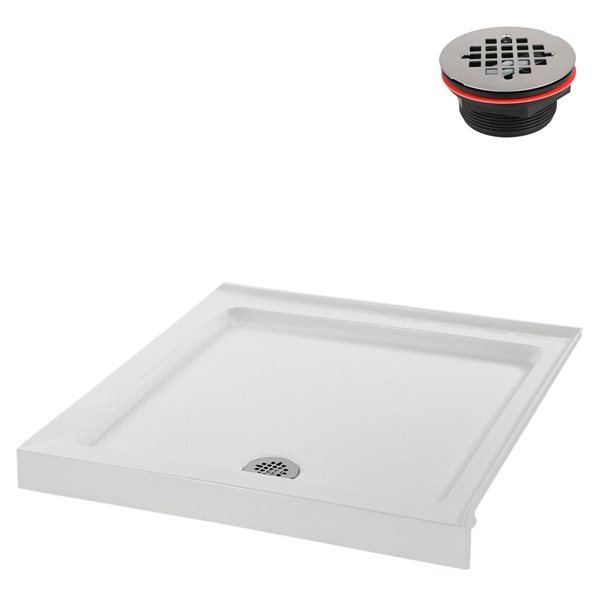 Streamline 36-in x 36-in Glossy White Acrylic Corner Shower Base with Right Hand Drain and ABS Drain Included