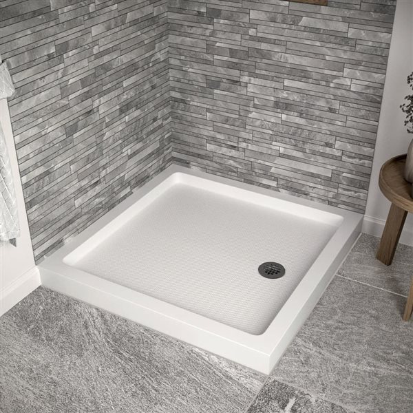 Streamline 36-in x 36-in Glossy White Acrylic Corner Shower Base with Right Hand Drain and ABS Drain Included