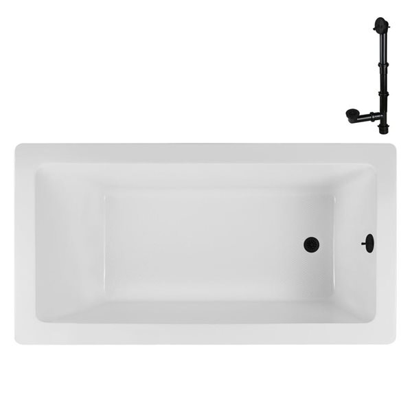 Streamline 60-in x 32-in Glossy White Acrylic Soaking Drop-In Bathtub with Matte Black External Drain