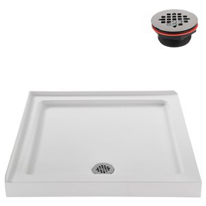Streamline NT-251-36WH-LF 36 in. x 36 in. Corner Acrylic Shower Base in Glossy White with Left Hand Drain, Drain Included