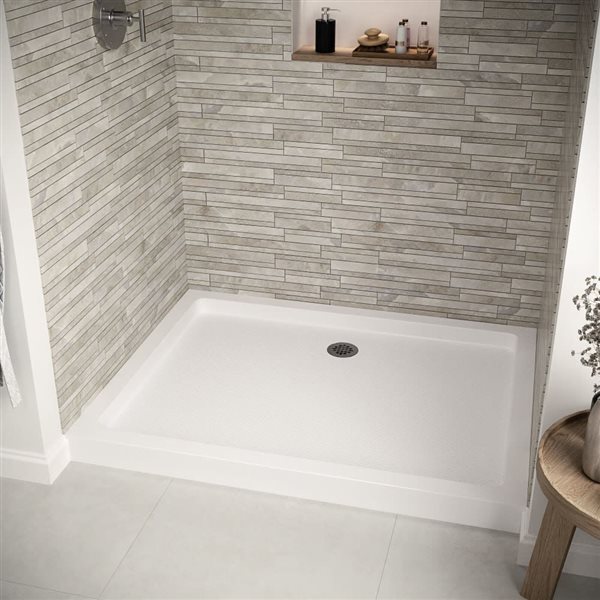 Streamline  48-in x 36-in Glossy White Acrylic Alcove Shower Base with Center Drain and ABS Drain Included