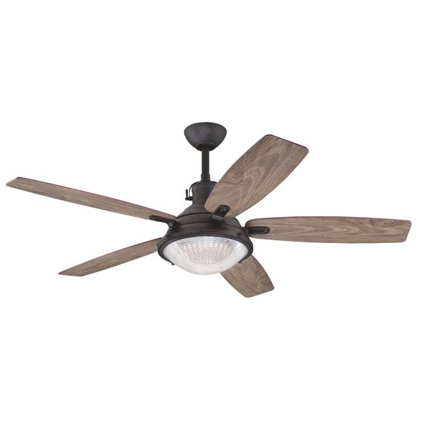 Westinghouse Oyster Bay 52-in Grey/Black Bronze 5-Blade 4-Speed Downrod Mount Indoor Ceiling Fan with LED