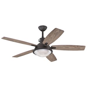 Westinghouse Oyster Bay 52-in Grey/Black Bronze 5-Blade 4-Speed Downrod Mount Indoor Ceiling Fan with LED