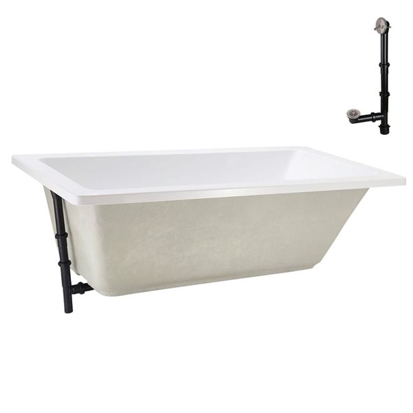 Streamline 72 x 36-in Acrylic Soaking Drop-In Glossy White Bathtub w/ External Drain in Brushed Nickel