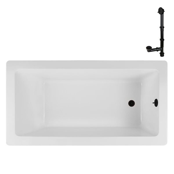 Bain encastré Streamline 60 x 32 po en acrylique blanc brillant et drain externe en bronze huilé mat