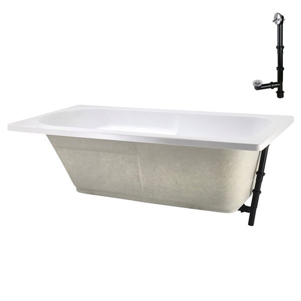 Streamline 60 x 32-in Acrylic Soaking Drop-In Bathtub, Glossy White w/ External Reversible Drain, Polished Chrome