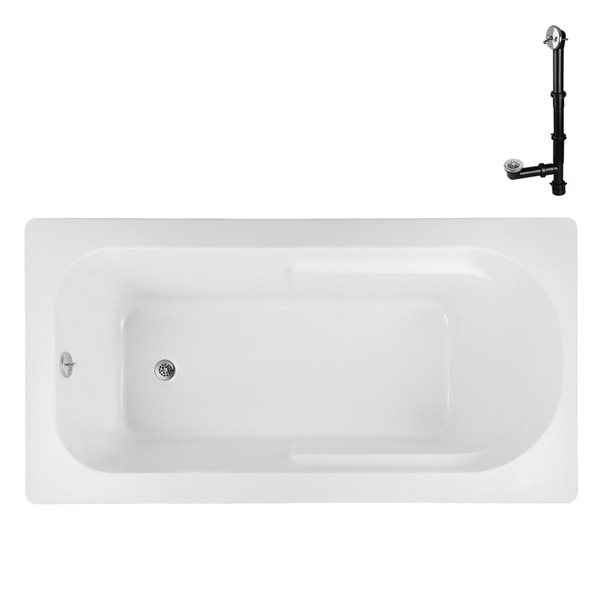 Streamline 60 x 32-in Acrylic Soaking Drop-In Bathtub, Glossy White w/ External Reversible Drain, Polished Chrome