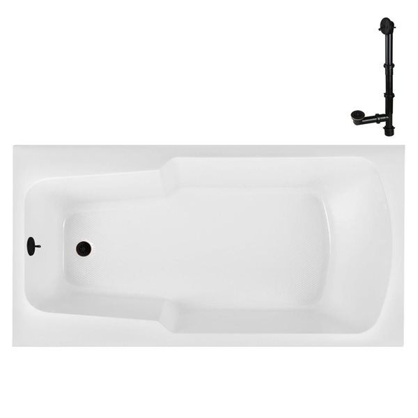 Bain encastré Streamline 60 x 32 x 22,8 po en acrylique blanc brillant et drain externe en bronze huilé mat