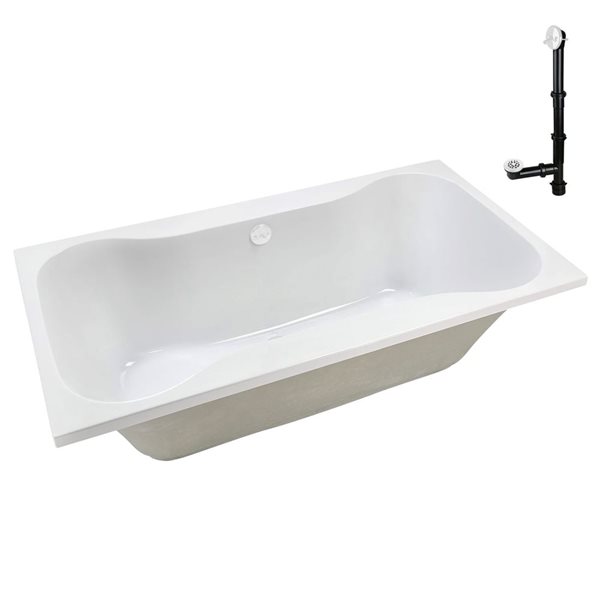 Streamline 72 x 36-in Acrylic Soaking Drop-In Glossy White Bathtub with External Drain, Glossy White