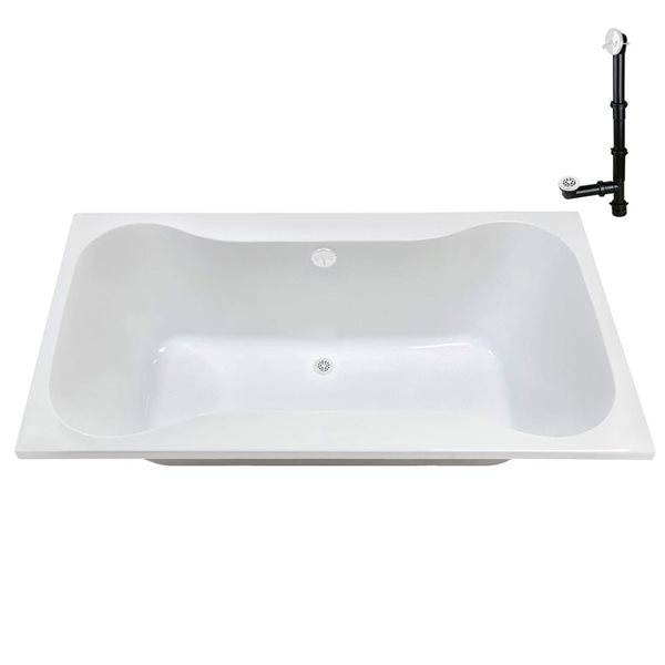 Streamline 72 x 36-in Acrylic Soaking Drop-In Glossy White Bathtub with External Drain, Glossy White