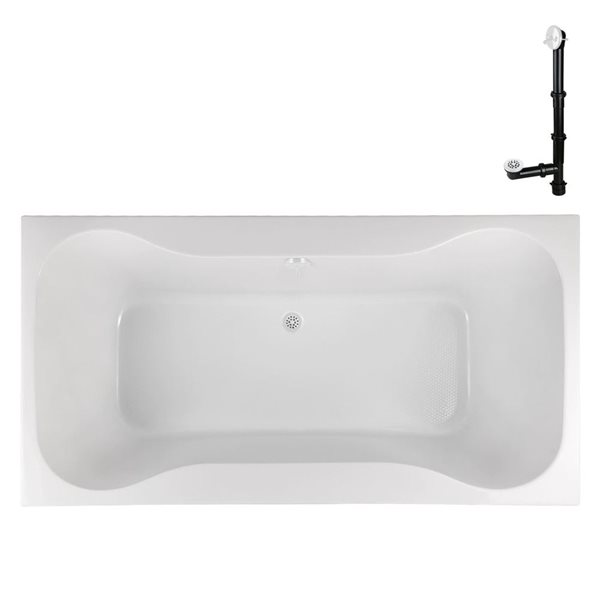 Streamline 72 x 36in Acrylic Soaking DropIn Glossy White Bathtub with