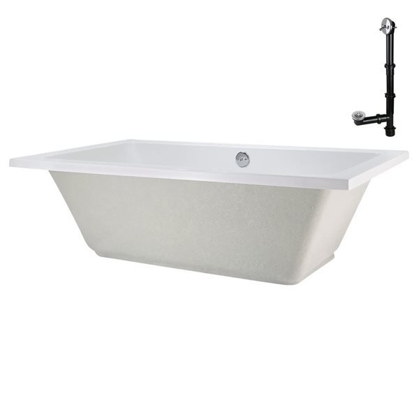 Streamline 72 x 36-in Acrylic Soaking Drop-In Bathtub, Glossy White w/ External Reversible Drain, Polished Chrome