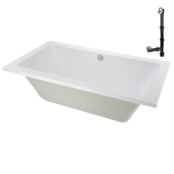 Streamline 72 x 36-in Acrylic Soaking Drop-In Bathtub, Glossy White w/ External Reversible Drain, Polished Chrome