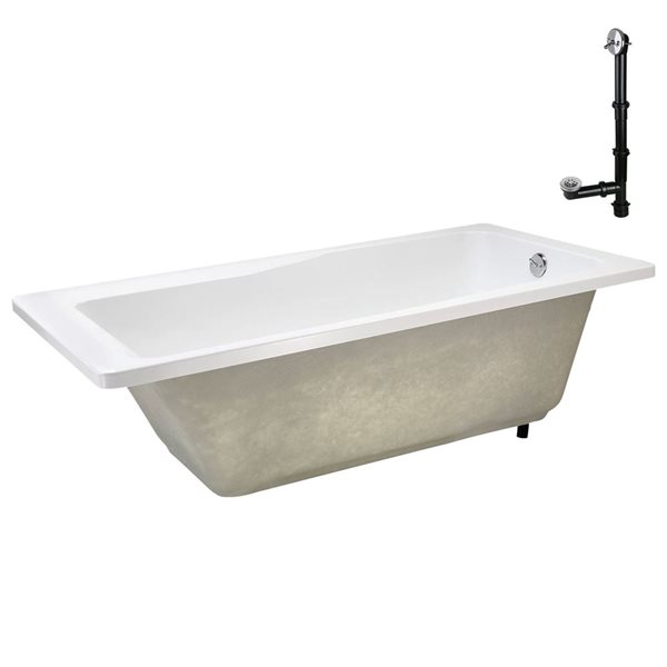 Streamline 60 x 32-in Acrylic Soaking Drop-In Glossy White Bathtub w/ External Drain, Polished Chrome