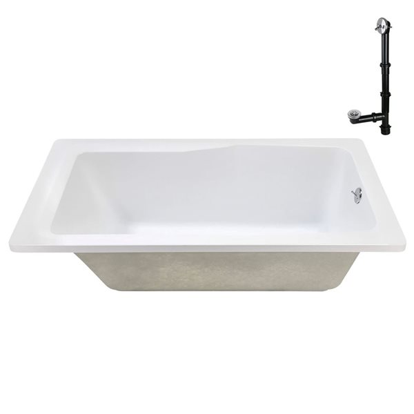 Streamline 60 x 32-in Acrylic Soaking Drop-In Glossy White Bathtub w/ External Drain, Polished Chrome