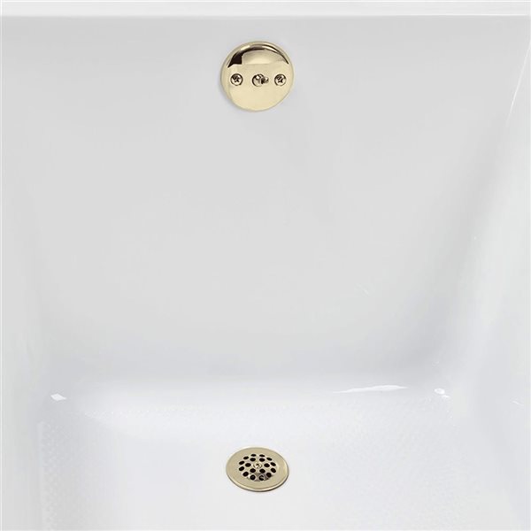 Streamline 72 x 36-in Acrylic Soaking Drop-In Glossy White Bathtub w/ External Drain, Polished Brass