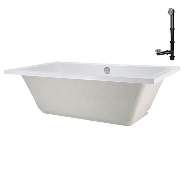 Streamline 72 x 36 x 22.8-in Acrylic Soaking Drop-In Bathtub, Glossy White w/ External Drain, Brushed Nickel