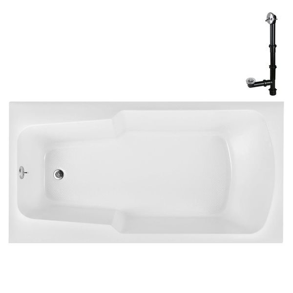 Baignoire encastrée Streamline 66 x 34 po en acrylique blanc brillant et drain externe réversible chromé