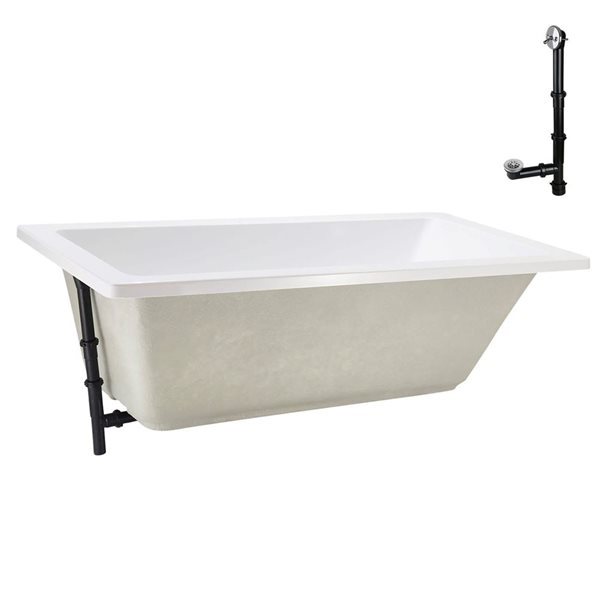 Streamline 72 x 36 x 22.8-in Acrylic Soaking Drop-In Bathtub, Glossy White w/ External Drain, Polished Chrome