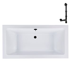 Bain encastré en acrylique Streamline 72 x 36 x 22,8 po blanc brillant et drain externe en bronze huilé mat