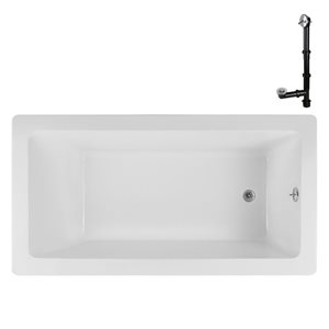 Bain encastré Streamline 60 x 32 x 22,8 po en acrylique blanc lustré et drain externe chromé brillant