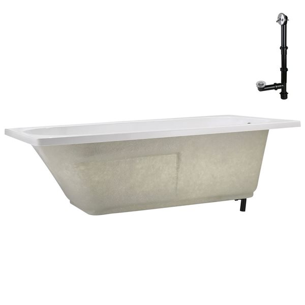 Streamline 72 x 36 x 22.8-in Acrylic Soaking Drop-In Glossy White Bathtub w/ External Drain, Polished Chrome