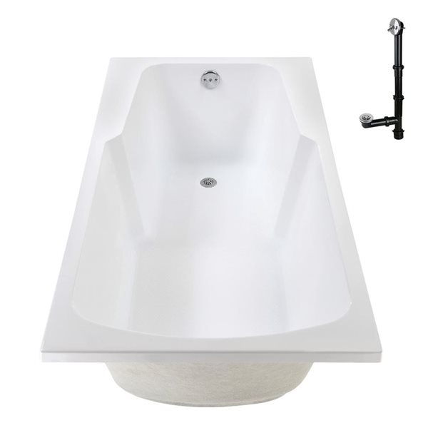 Streamline 60 x 32-in Acrylic Soaking Drop-In Bathtub, Glossy White w/ External Drain, Polished Chrome