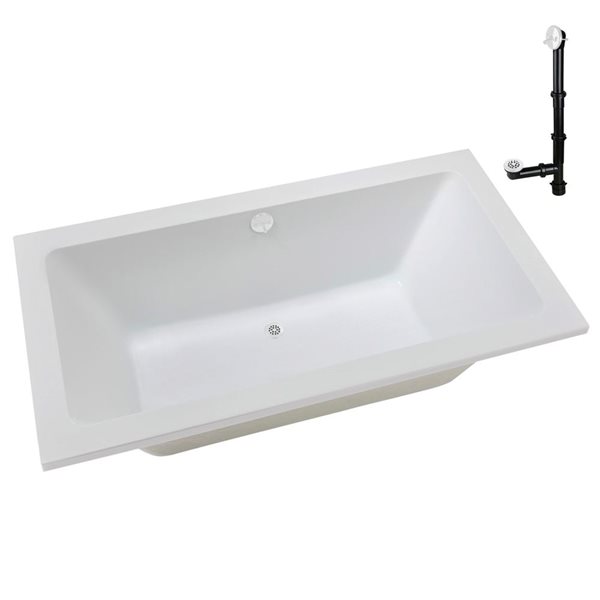 Streamline 72 x 36 x 22.8-in Acrylic Soaking Drop-In Glossy White Bathtub w/ External Drain, Glossy White