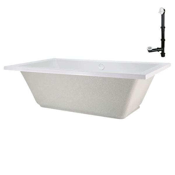 Streamline 72 x 36 x 22.8-in Acrylic Soaking Drop-In Glossy White Bathtub w/ External Drain, Glossy White