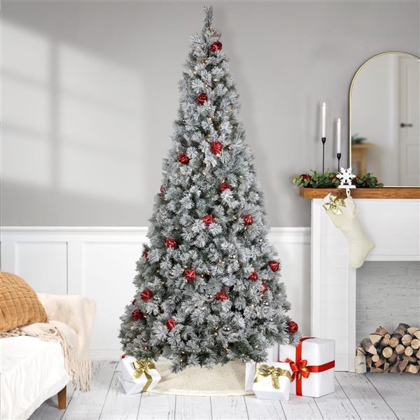 Pre-Lit Snowy Bristle Pine Artificial Christmas Tree - 7.5-ft - Warm White LED Lights