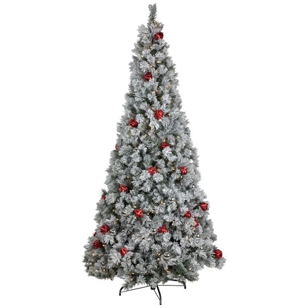 Pre-Lit Snowy Bristle Pine Artificial Christmas Tree - 7.5-ft - Warm White LED Lights