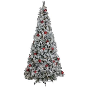 Pre-Lit Snowy Bristle Pine Artificial Christmas Tree - 7.5-ft - Warm White LED Lights