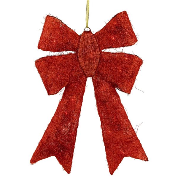 23-in Lighted Sparkling Red Sisal Double Bow Outdoor Christmas Decoration