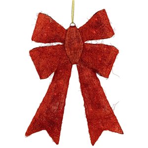 23-in Lighted Sparkling Red Sisal Double Bow Outdoor Christmas Decoration