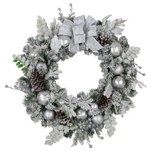 Glitter and Frosted Foliage Artificial Christmas Wreath with Bow - 30-in - Unlit