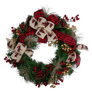 Bows and Berries Artificial Christmas Wreaths - 24-in - Unlit