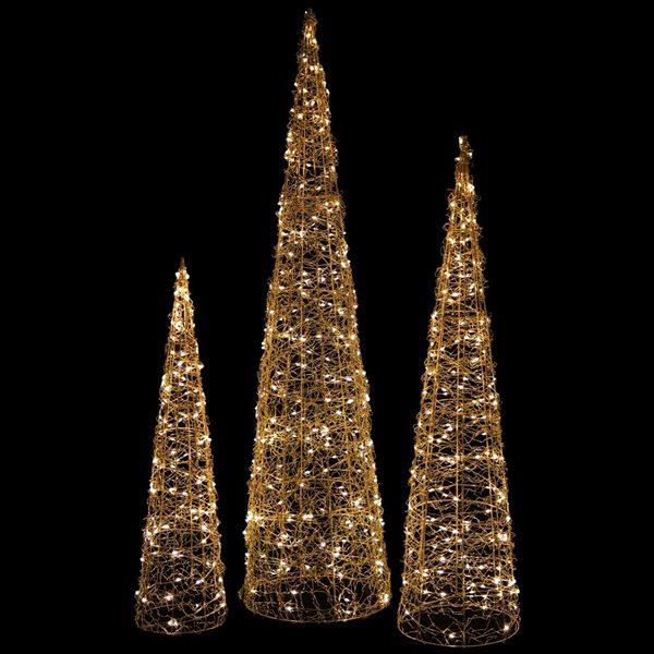 Set of 3 LED Twinkle Lighted Copper Mesh Cone Trees Outdoor Christmas Decoration 39.5-in