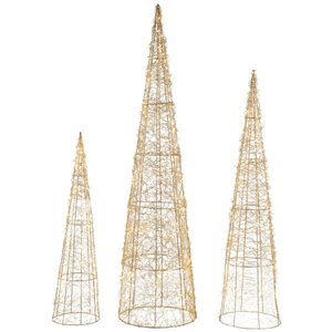 Set of 3 LED Twinkle Lighted Copper Mesh Cone Trees Outdoor Christmas Decoration 39.5-in