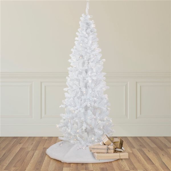 6.5-ft Pre-Lit Pencil White Georgian Pine Artificial Christmas Tree  Warm White LED Lights