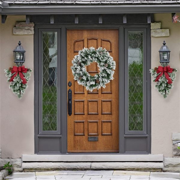 36-in Snowy Flocked Angel Pine with Pine Cones Artificial Christmas Wreath - Unlit