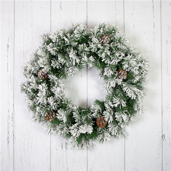 36-in Snowy Flocked Angel Pine with Pine Cones Artificial Christmas Wreath - Unlit