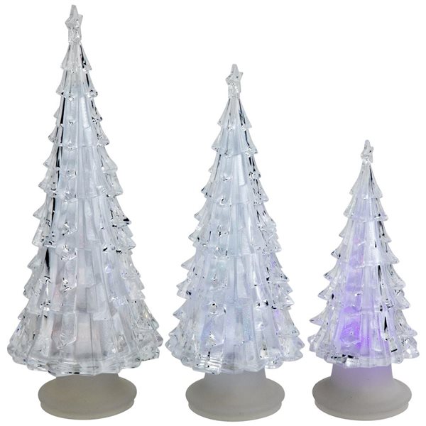 LED Lighted Color Changing Acrylic Christmas Tree Decorations - 8.5-in - Set of 3