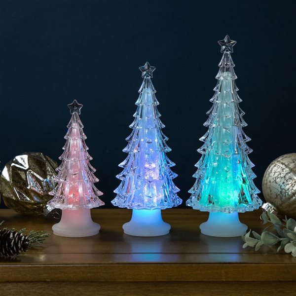 LED Lighted Color Changing Acrylic Christmas Tree Decorations - 8.5-in - Set of 3