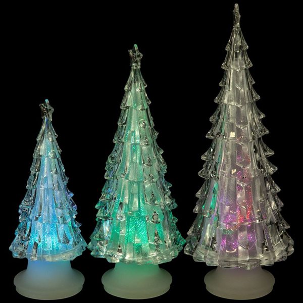 LED Lighted Color Changing Acrylic Christmas Tree Decorations - 8.5-in - Set of 3